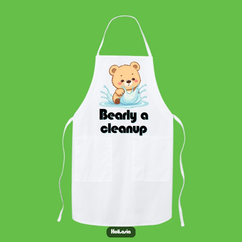 Funny Bear Cub Splash Apron: Playful Mess, Kitchen Fun, Perfect Gift!