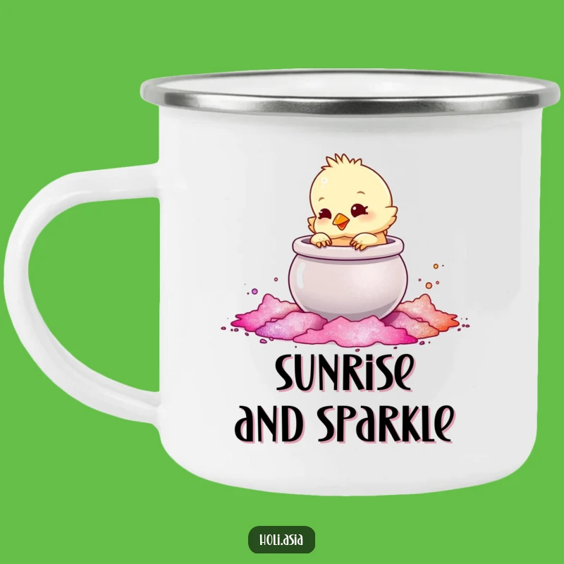 Funny Chick Powder Pot Camping Mug: Playful Outdoor Sparkle, Perfect Gift!
