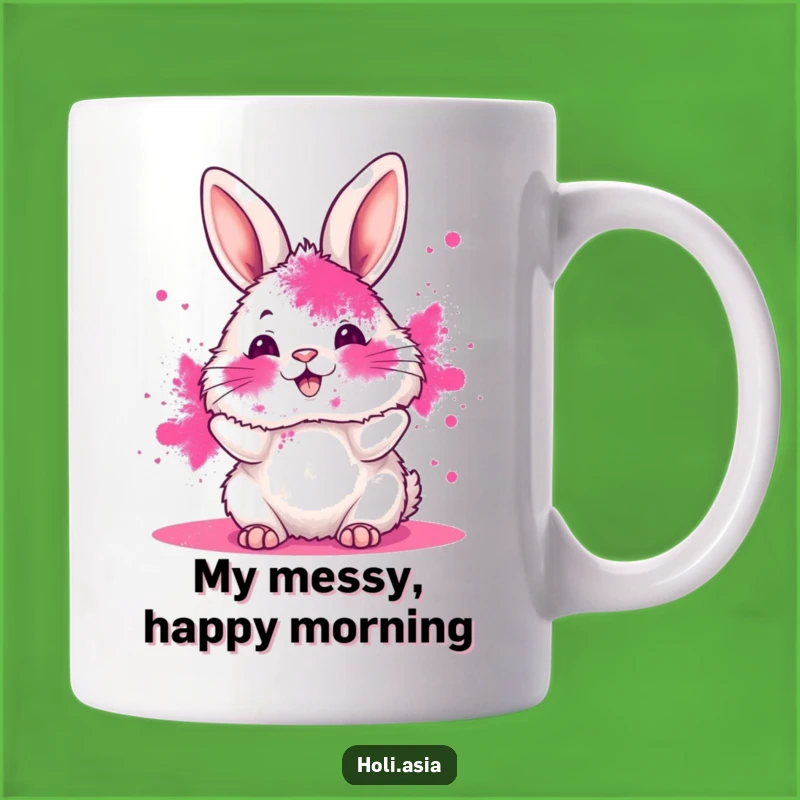 Funny Bunny Holi Mug: Pink Powder Face, Joyful Color Toss, Perfect Fun Gift