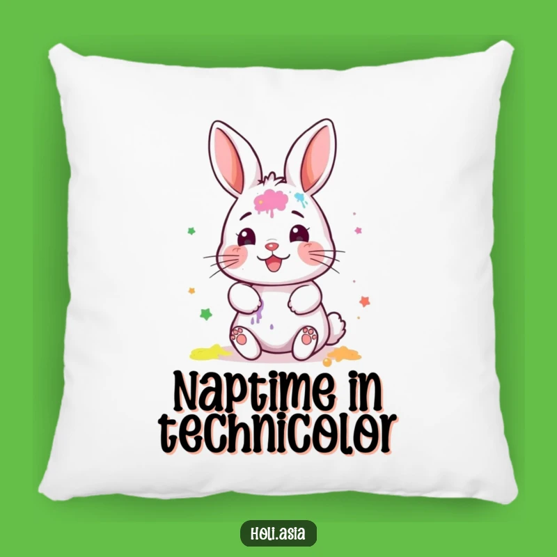 Funny Bunny Powder Artist Pillow: Cozy Gleeful Mess Decor, Perfect Gift!
