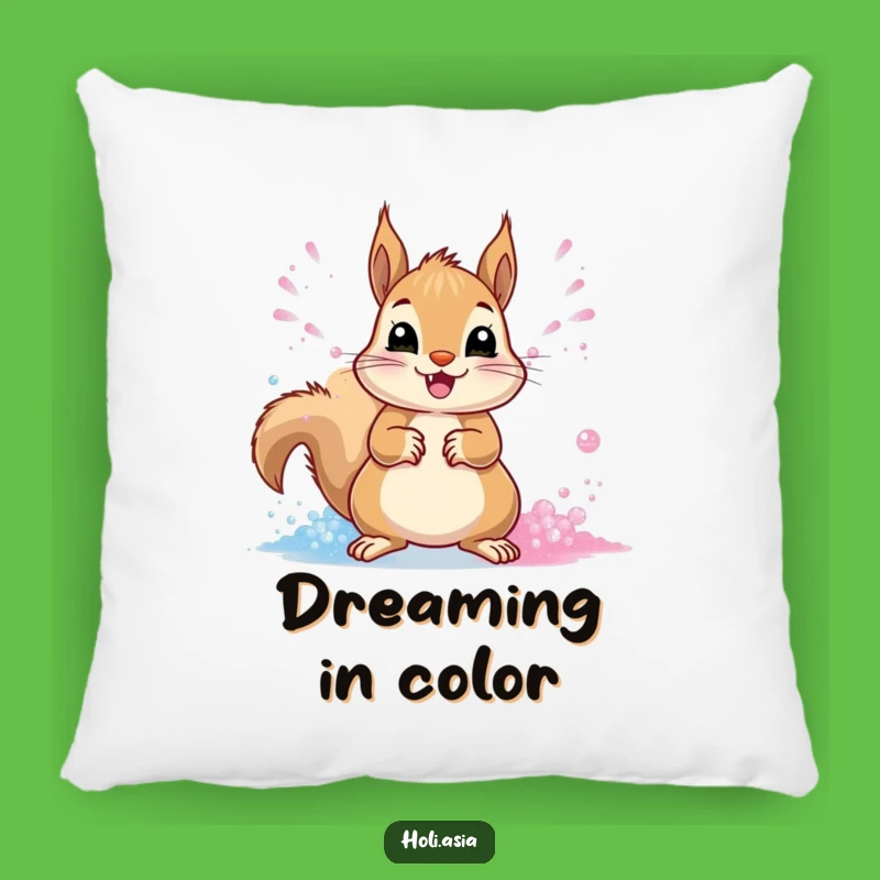 Funny Squirrel Powder Party Pillow: Cozy Vibrant Fun, Perfect Gift!