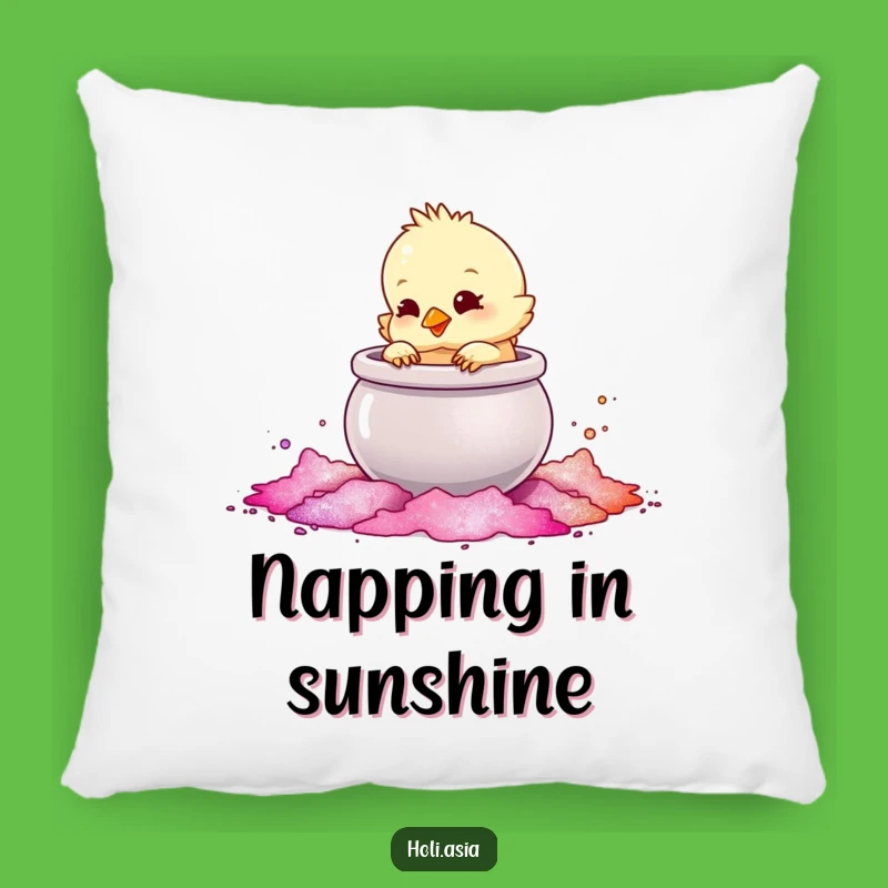 Funny Chick Powder Pot Pillow: Cozy Playful Shimmer, Perfect Gift!