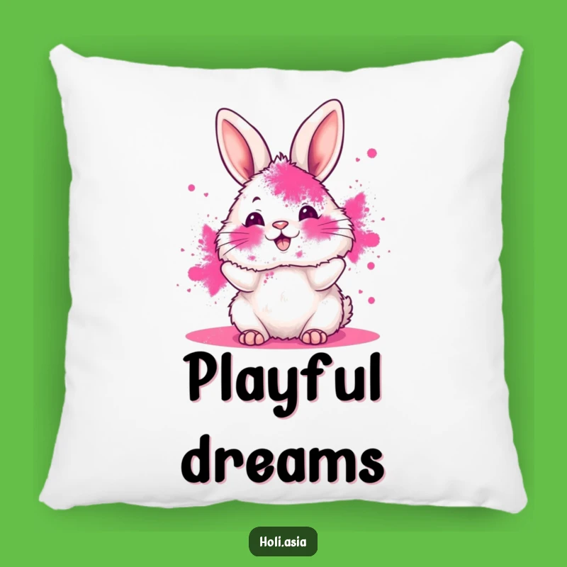 Funny Bunny Pillow: Pink Powder Holi, Joyful Cushion, Perfect Gift