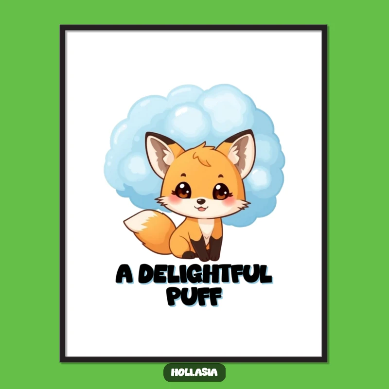 Funny Fox Digital Art: Blue Cloud Peek Print, Delightful Decor Gift