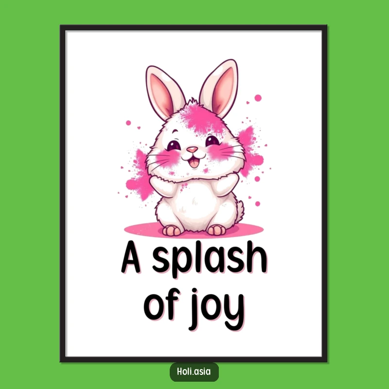 Funny Bunny Digital Art: Pink Powder Holi Print, Joyful Color Decor