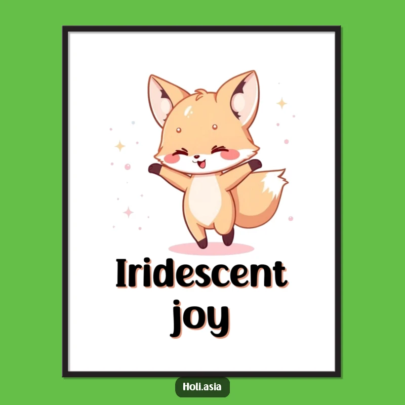 Funny Fox Cub Dance Print: Iridescent Magic, Instant Happy Decor, Gift!
