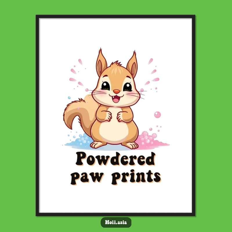 Funny Squirrel Powder Party Print: Vibrant Action, Instant Cheerful Decor, Gift!