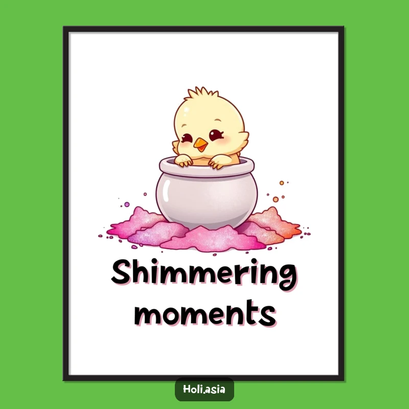 Funny Chick Powder Pot Print: Playful Tapping, Instant Shimmering Decor, Gift!