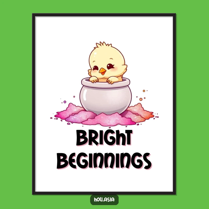 Funny Chick Powder Pot Poster: Playful Tapping, Shimmering Art, Hilarious Decor!