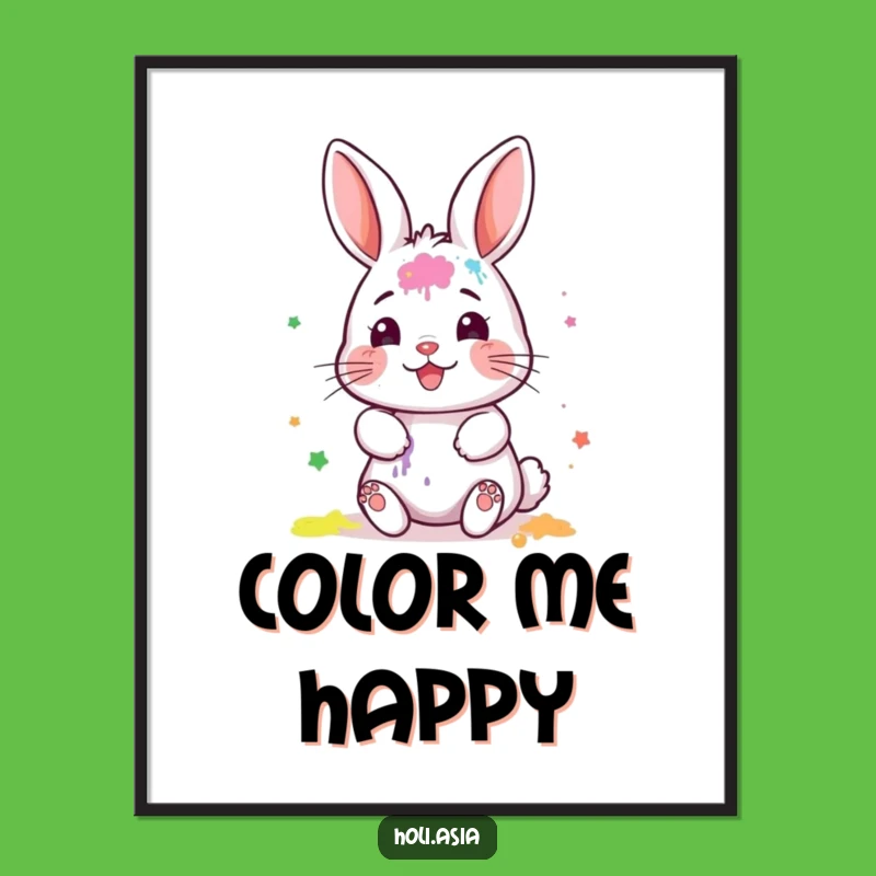 Funny Bunny Powder Art Poster: Gleeful Mess, Vibrant Colors, Hilarious Wall Decor!