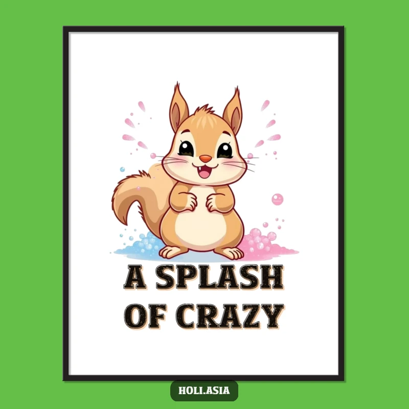 Funny Squirrel Powder Party Poster: Vibrant Action, Cheerful Decor, Hilarious Gift!