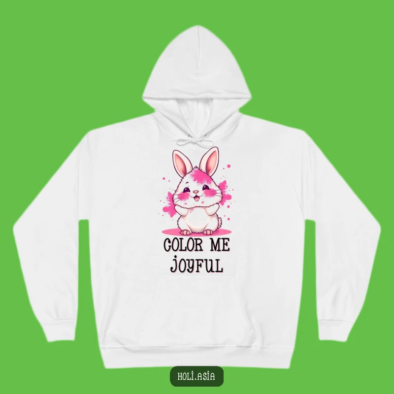 Cozy Funny Bunny Hoodie: Pink Powder Holi Fun, Warm & Joyful Gift