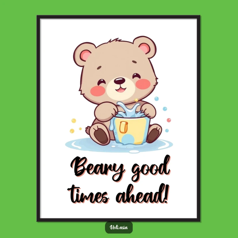 Free Printable Wall Art Cheerful Bear Cub Splash Fun Downloadable Art