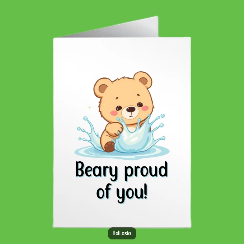 Free Printable Bear Congrats Card: Funny Splash Celebration Downloadable Gift!