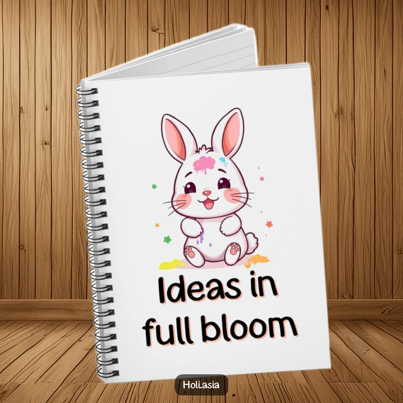 Funny Notebook: A tiny bunny artist with a painted face gleefully smears colorful powder, inspiring creative messes.