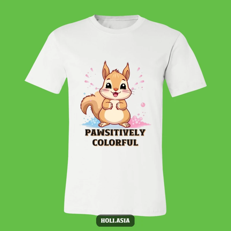 Funny Squirrel Powder Thrower T-Shirt: Vibrant Paws Celebrate Fun, Hilarious Gift!